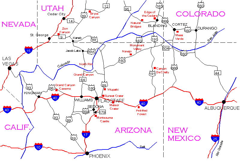Map of Arizona and the Four Corners area